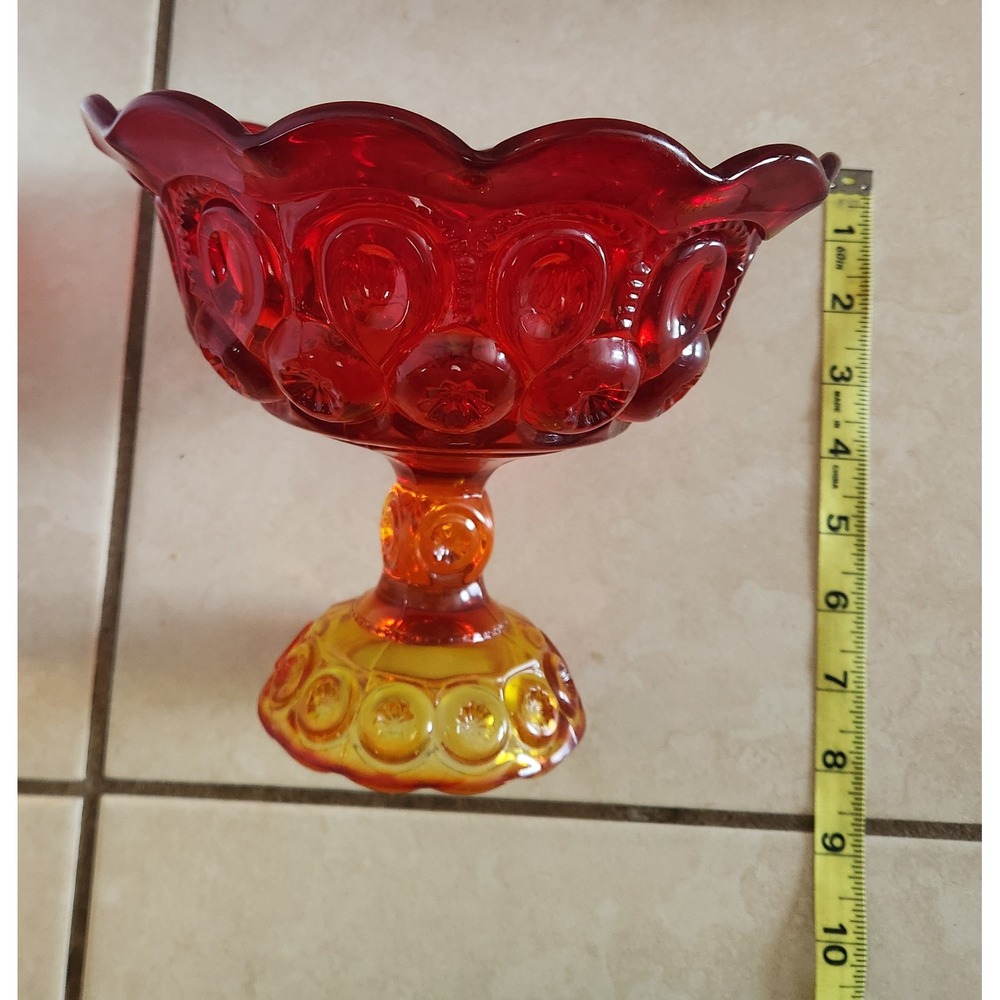 Vintage LE Smith Moon and Star Amberina Glass Pedestal Bowl Compote Red Orange - Picture 9 of 9